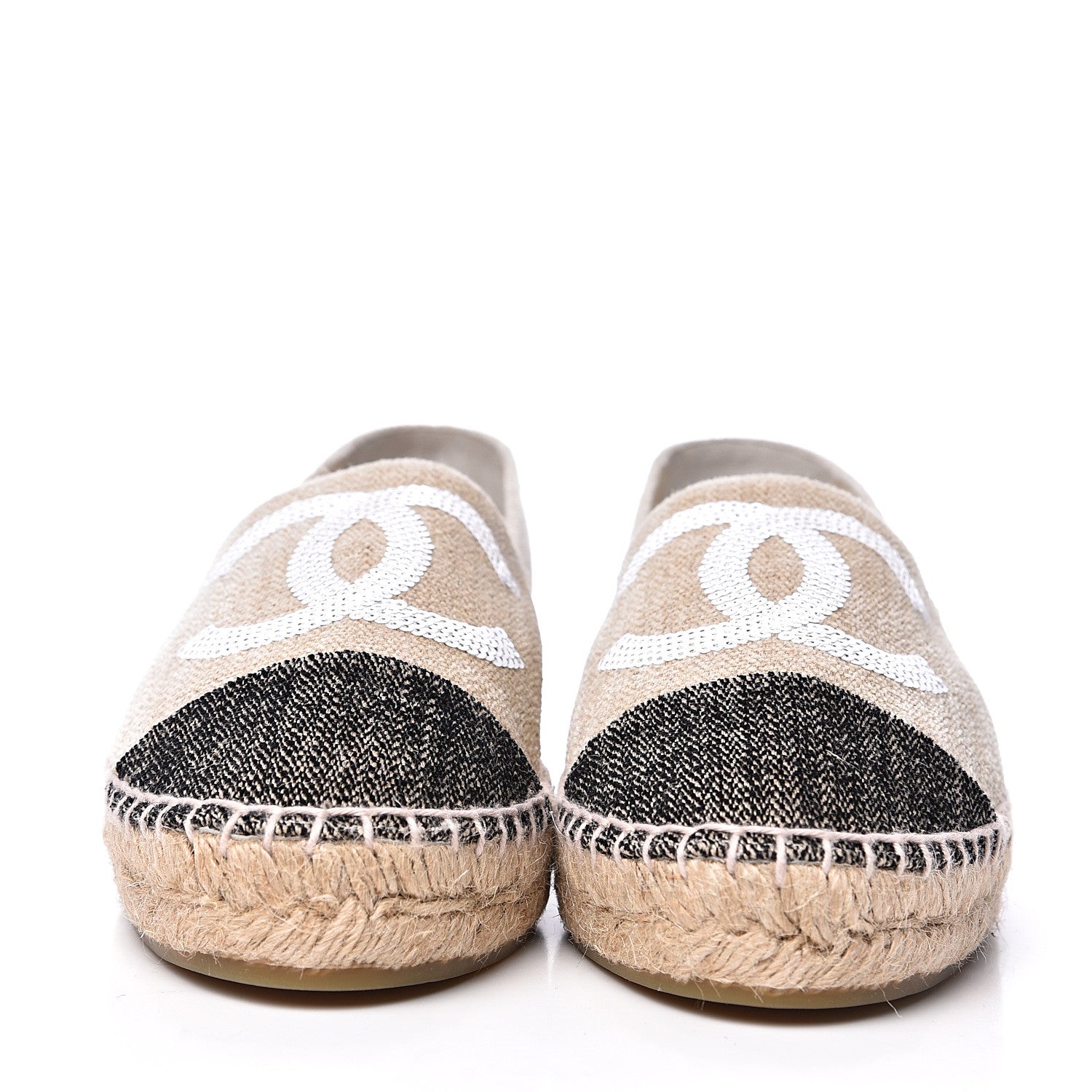 Chanel Linen Sequin CC Espadrilles 37 Beige Black 2 of 11