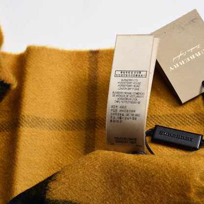 Burberry Cashmere Giant Check Fringe Scarf Amber Yellow 5 of 7