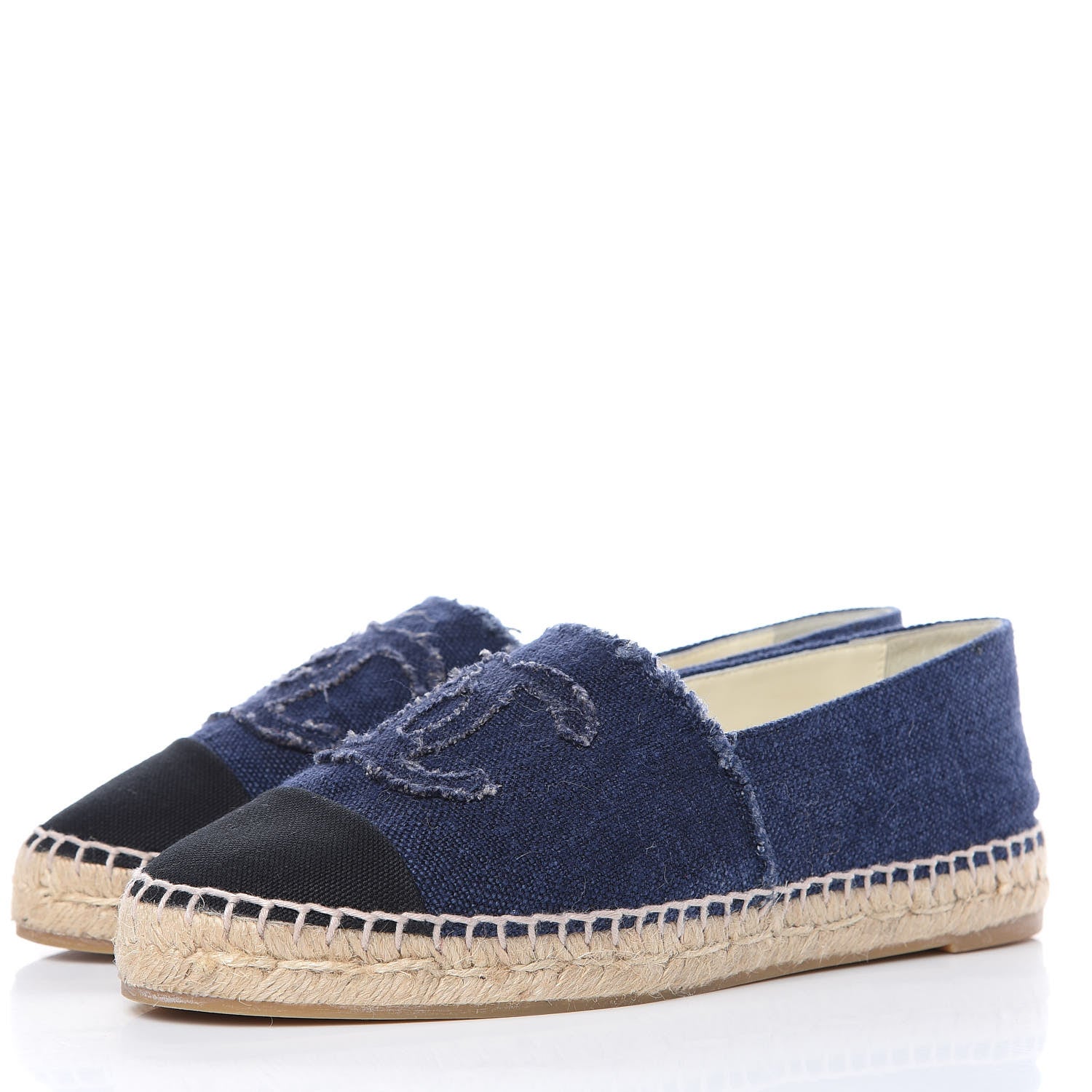 Chanel Denim Toile CC Espadrilles 39 Navy Black 3 of 10