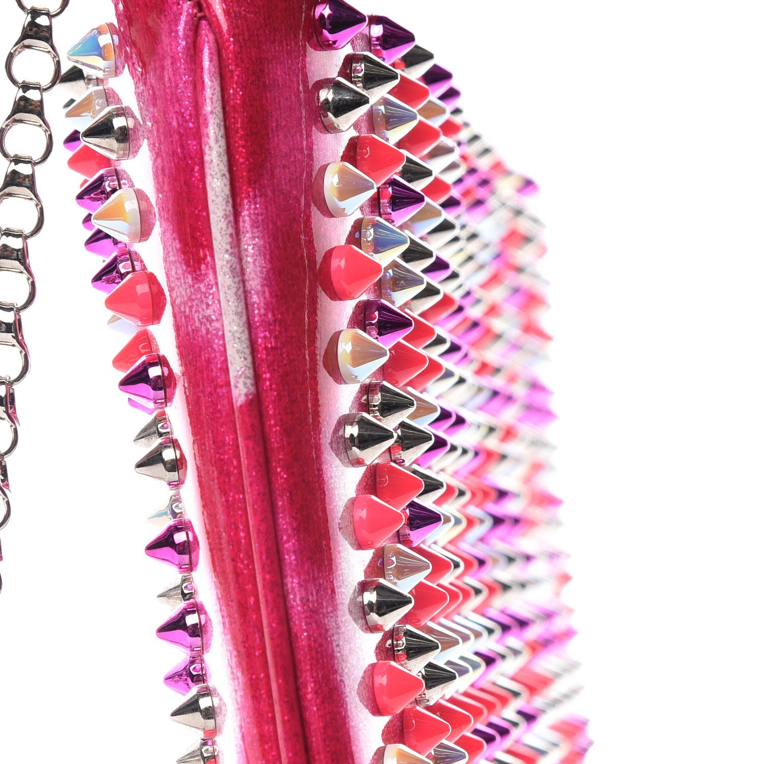 Christian Louboutin Patent Glittart Studded Loubiposh Chain Clutch Shocking Pink 11 of 12