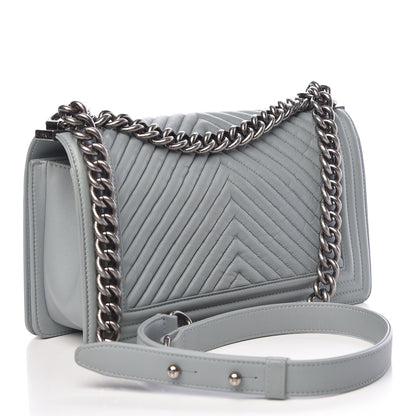 Chanel Wrinkled Lambskin Chevron Quilted Medium Boy Flap Light Blue 3 of 14
