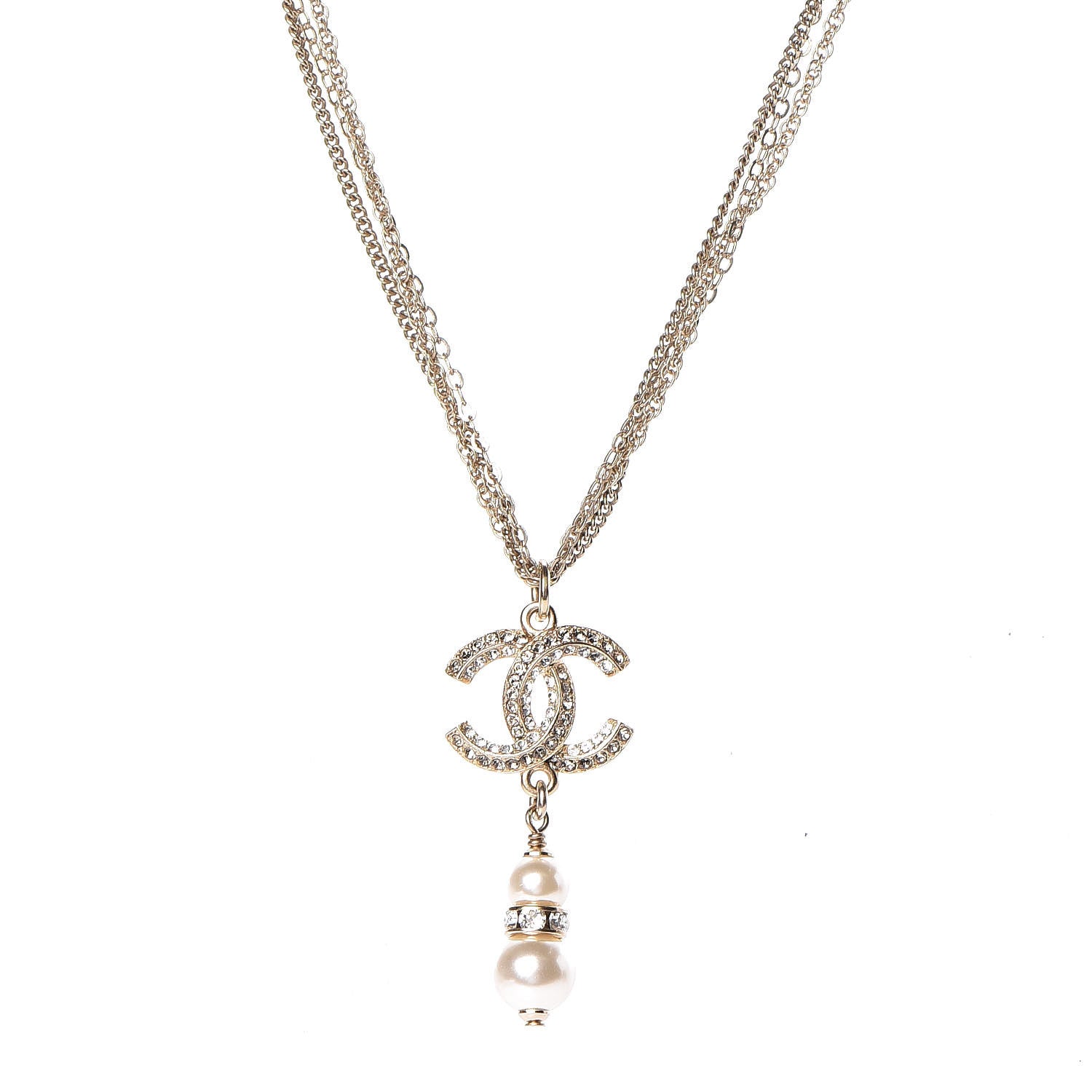 Chanel Pearl Crystal CC Drop Necklace Gold 1 of 5