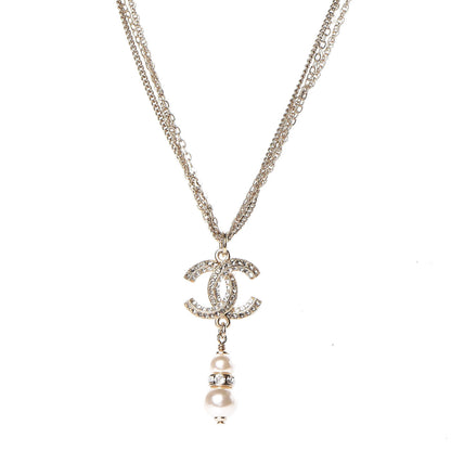 Chanel Pearl Crystal CC Drop Necklace Gold 1 of 5