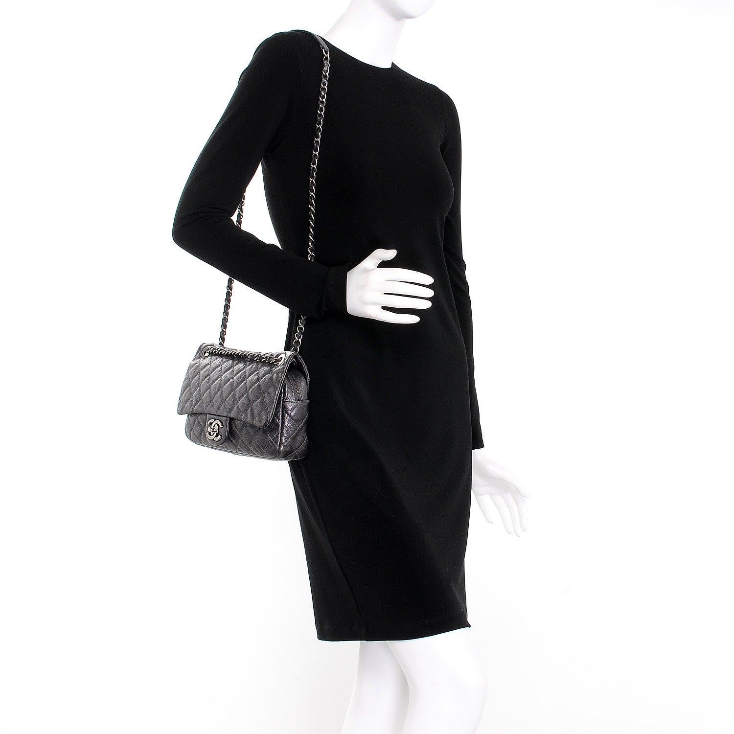 Chanel Iridescent Caviar Quilted Small Chic Flap Dark Silver 2 of 11