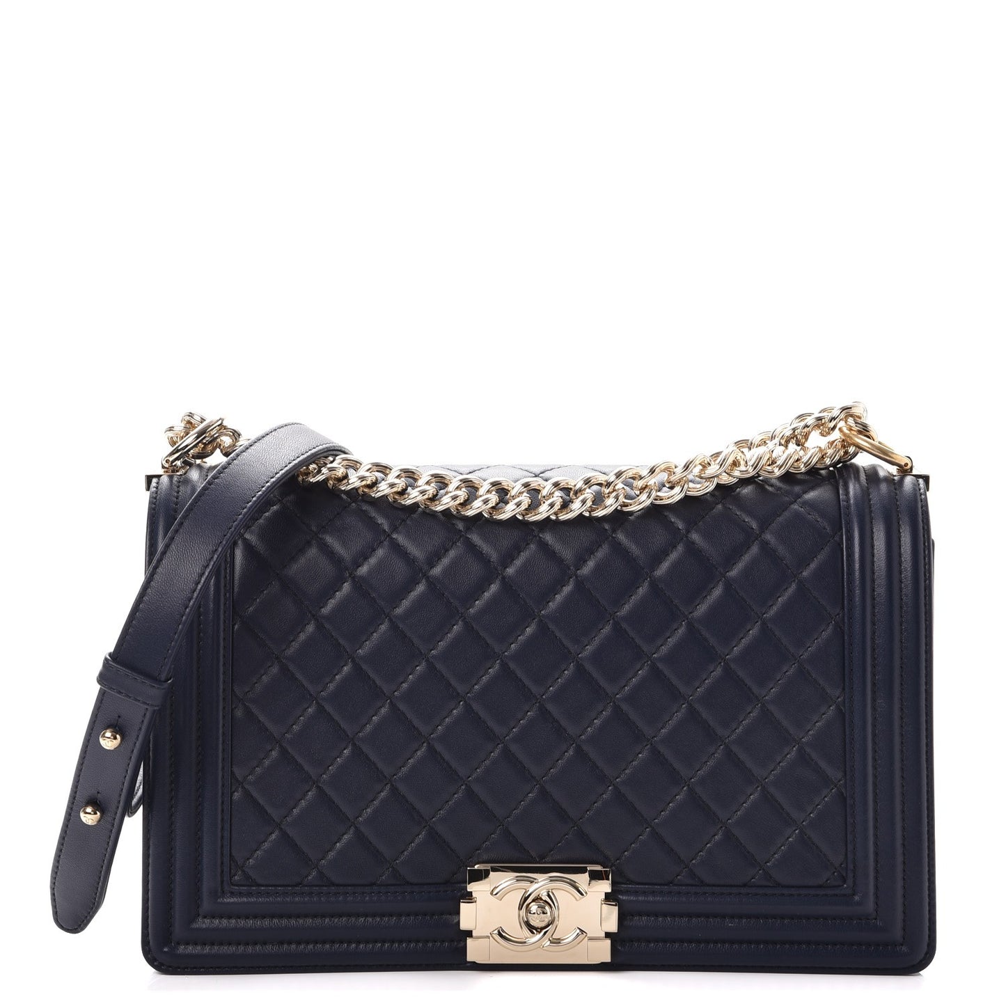 Lambskin Quilted New Medium Boy Flap Dark Navy Blue