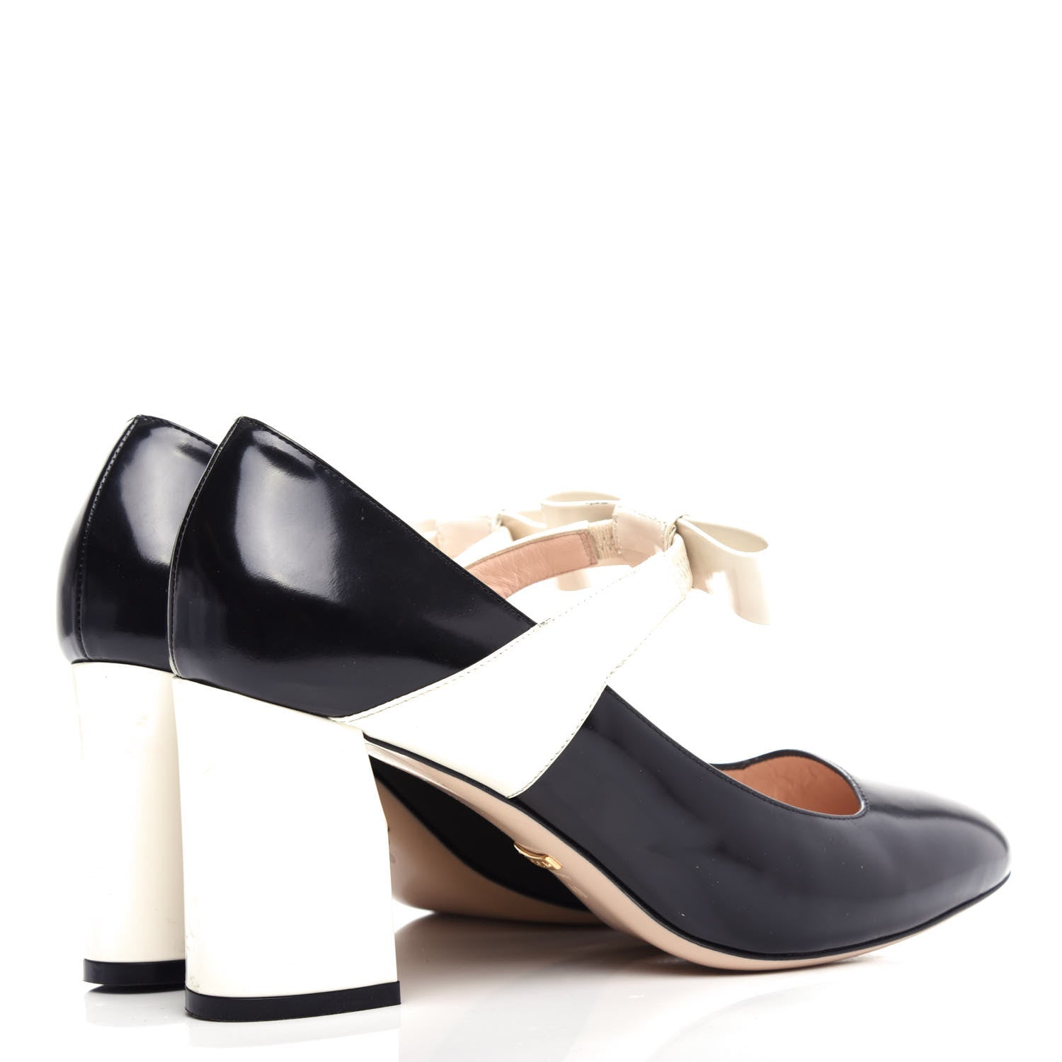 Gucci Polished Calfskin Nimue Bow Mary Jane Pumps 40 Black White 4 of 10