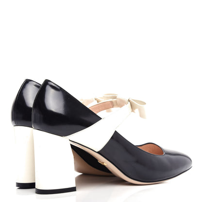 Gucci Polished Calfskin Nimue Bow Mary Jane Pumps 40 Black White 4 of 10