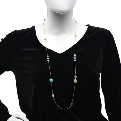 Marco Bicego 18K Yellow Gold Turquoise Mother of Pearl Chalcedony Jaipur Long Station Necklace 2 of 4
