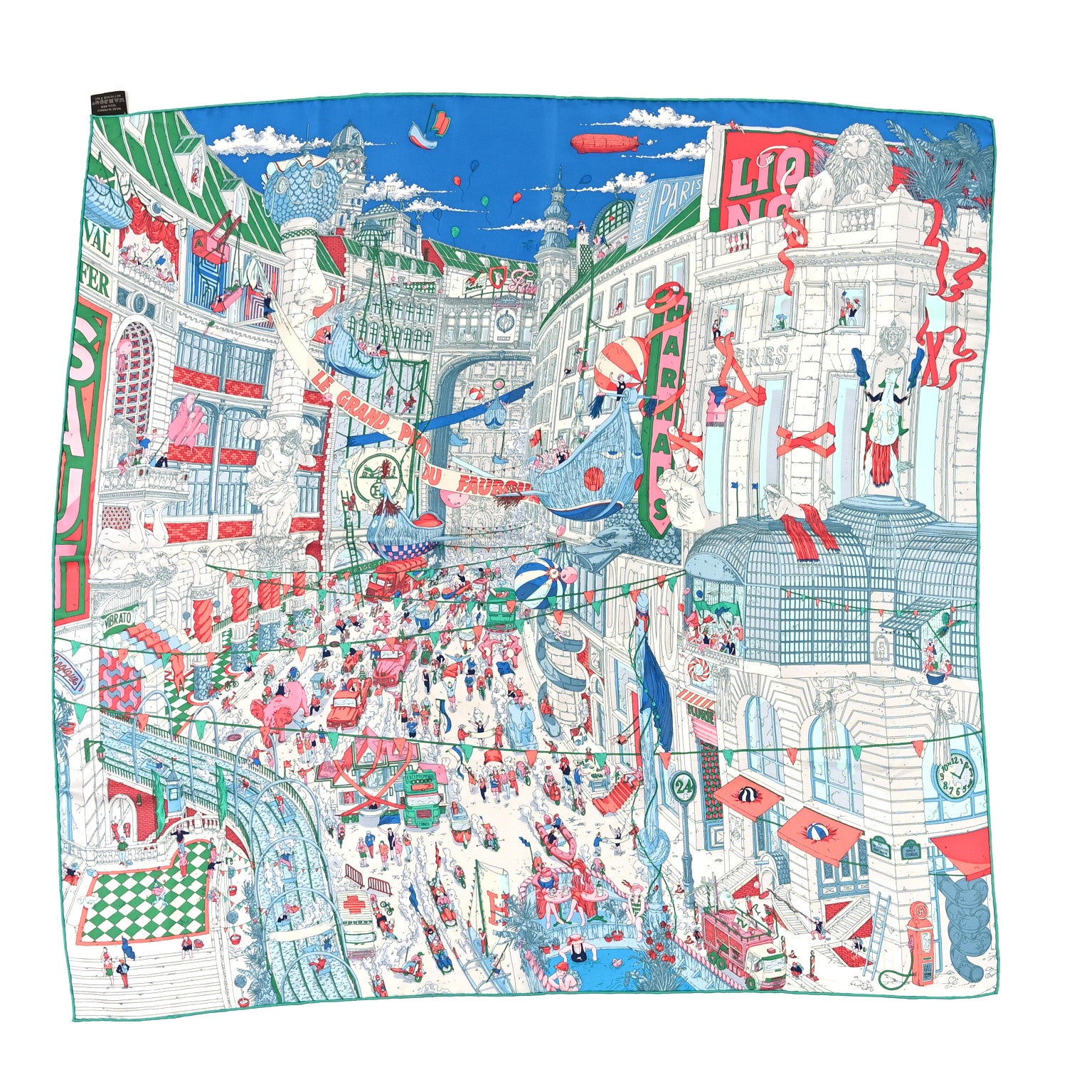 Hermes Silk Le Grand Prix Au Faubourg Scarf 90 Bleu Rose Menthol 1 of 3