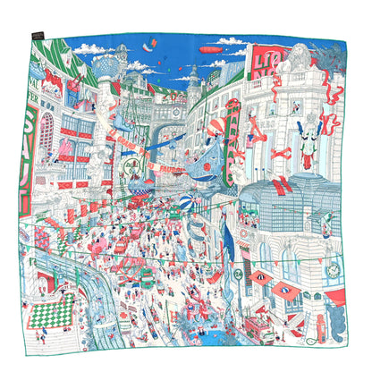 Hermes Silk Le Grand Prix Au Faubourg Scarf 90 Bleu Rose Menthol 1 of 3