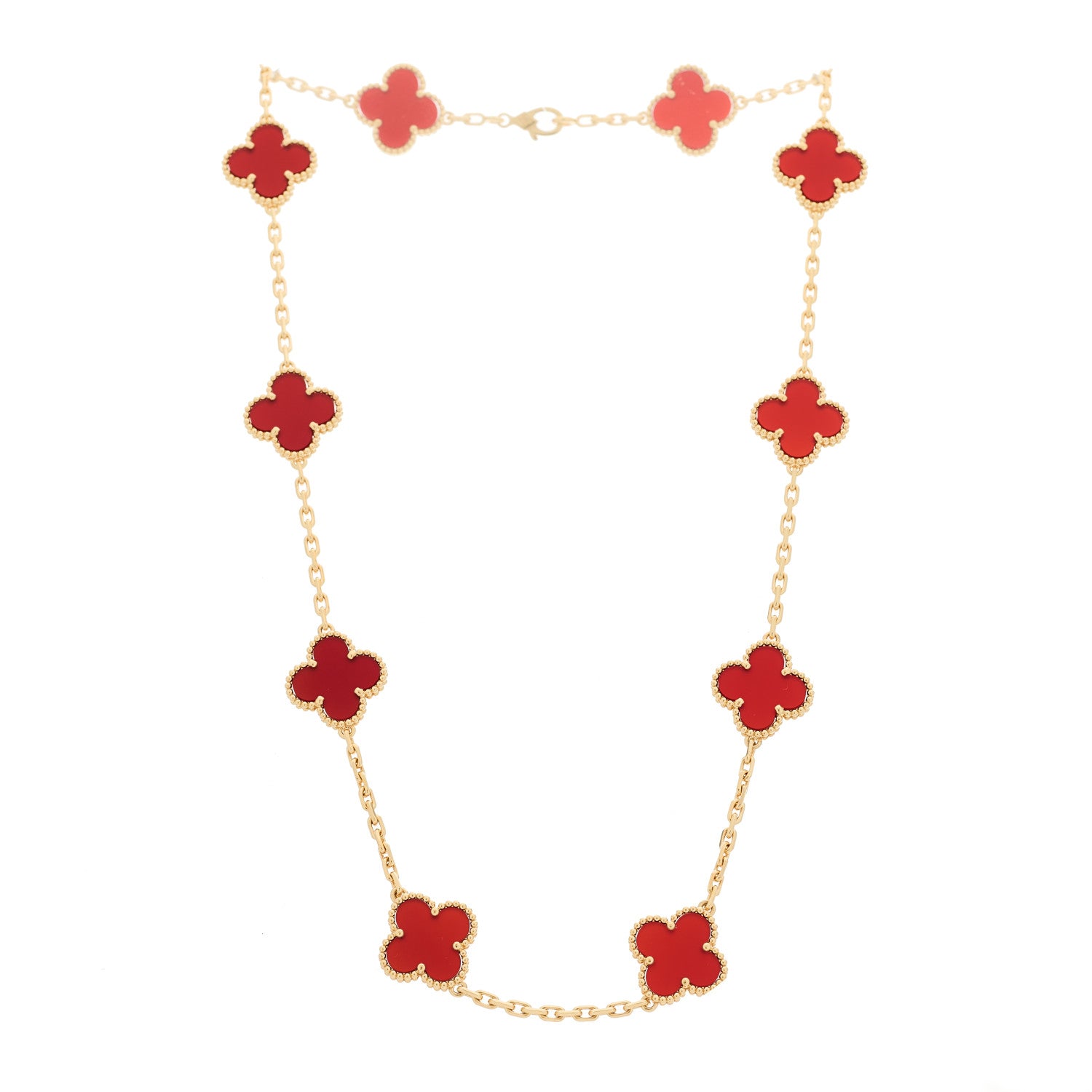 Van Cleef & Arpels 18K Yellow Gold Carnelian 10 Motifs Vintage Alhambra Necklace 3 of 6