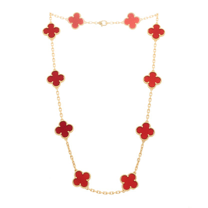Van Cleef & Arpels 18K Yellow Gold Carnelian 10 Motifs Vintage Alhambra Necklace 3 of 6
