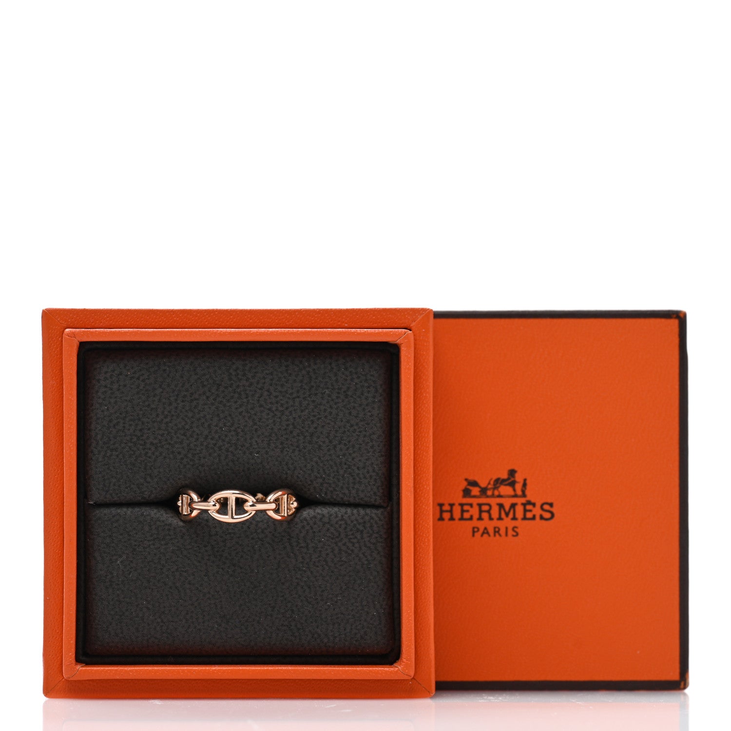 Hermes 18K Rose Gold PM Chaine d'Ancre Enchainee Ring 56 7.5 5 of 5