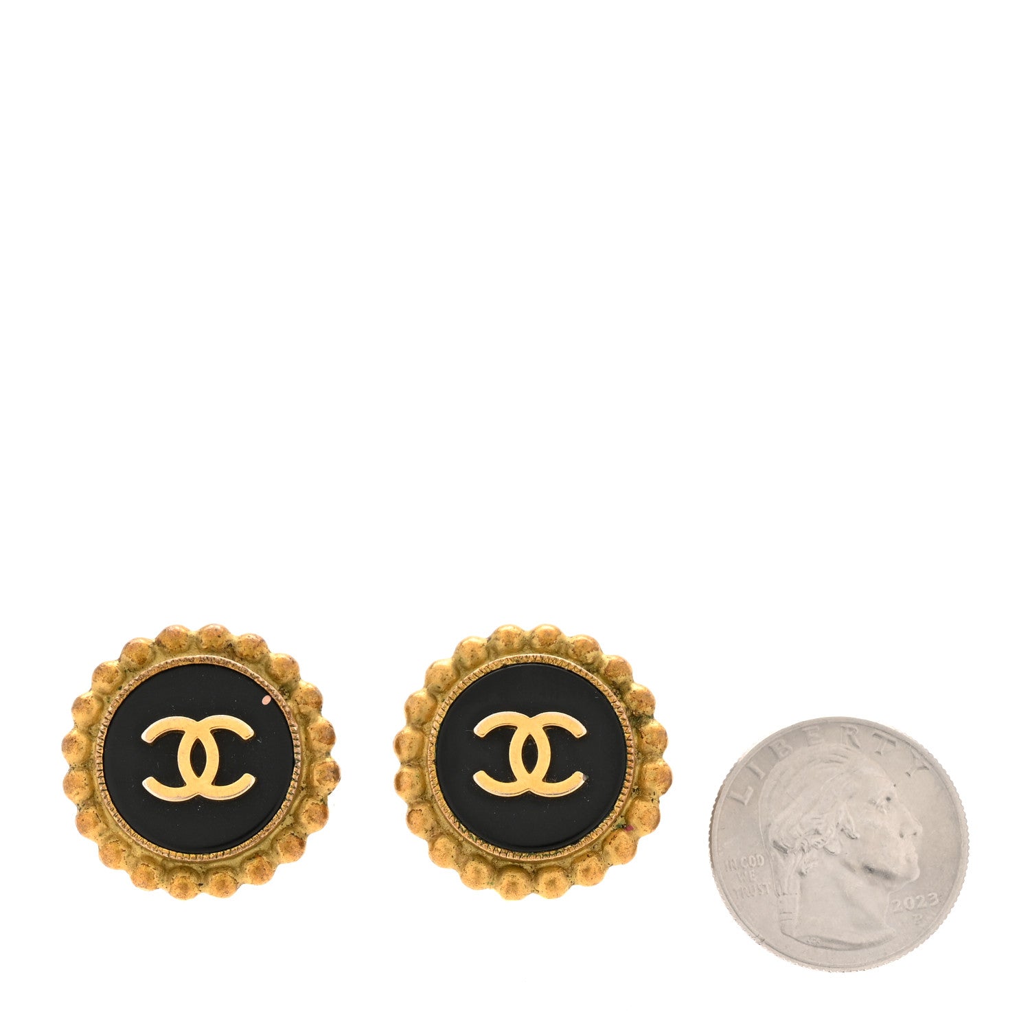 Chanel CC Round Clip On Earrings Black Gold 2 of 4