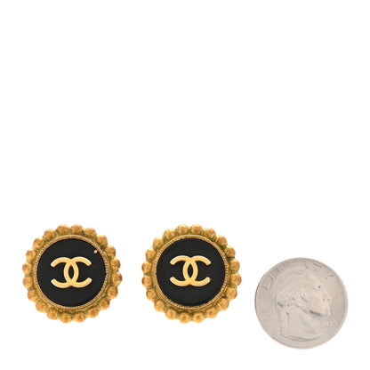 Chanel CC Round Clip On Earrings Black Gold 2 of 4
