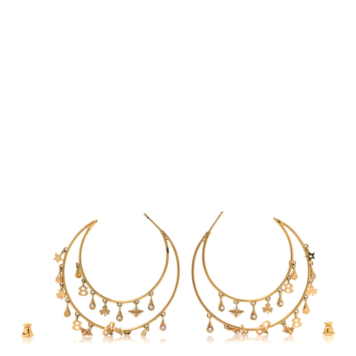 Christian Dior Crystal Charms Double Hoop Earrings Gold White 3 of 4