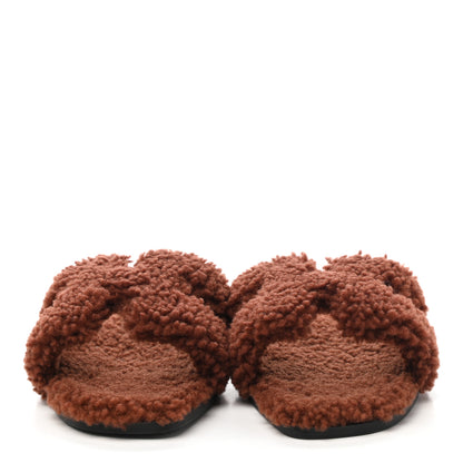 Hermes Woolskin Oran Sandals 38.5 Cognac 2 of 8