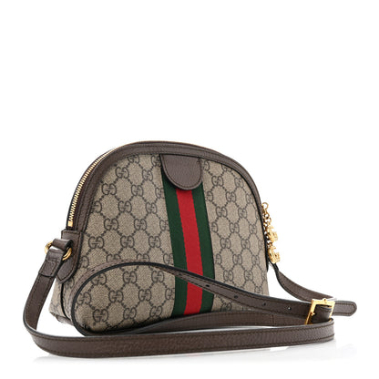 Gucci GG Supreme Monogram Textured Dollar Calfskin Web Small Ophidia Dome Shoulder Bag Beige Ebony New Acero 3 of 13