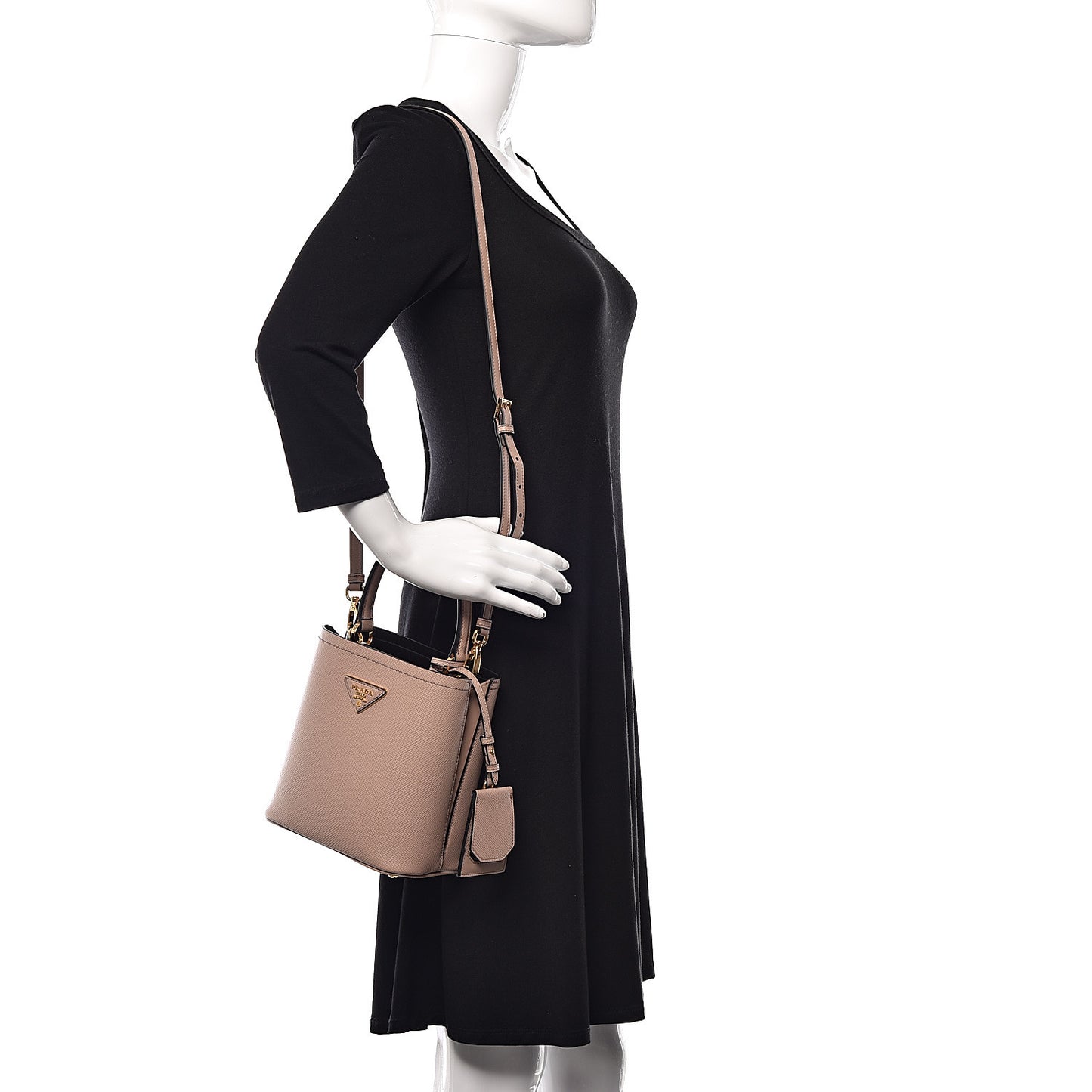 Saffiano Cuir Calfskin Small Panier Bucket Bag Cipria Black