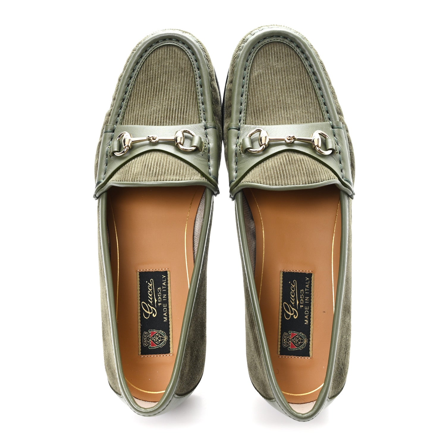 Gucci Corduroy Womens 1953 Horsebit Loafers 37.5 Sweet Military 2 of 9