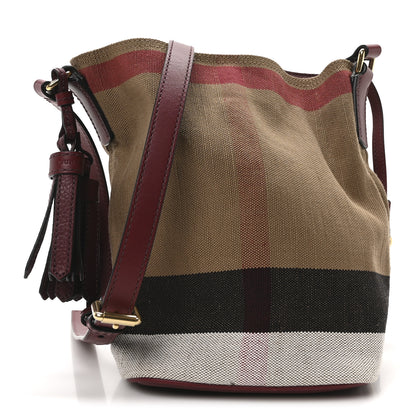 Burberry Canvas Mega Check Mini Ashby Tassel Crossbody Burgundy Red 1 of 12
