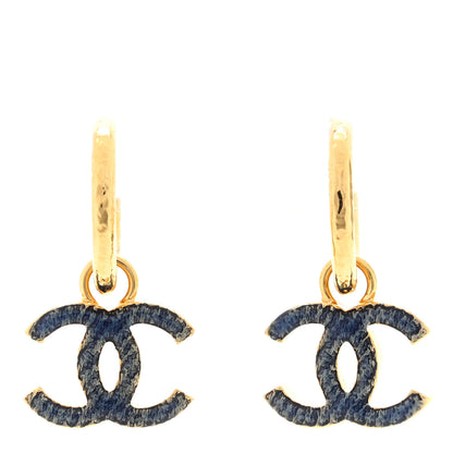 Chanel Metal Enamel CC Denim Drop Earrings Gold Blue 1 of 4