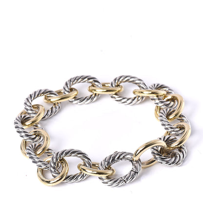 David Yurman Sterling Silver 18K Yellow Gold 12mm Large Oval Link Bracelet 3 of 6