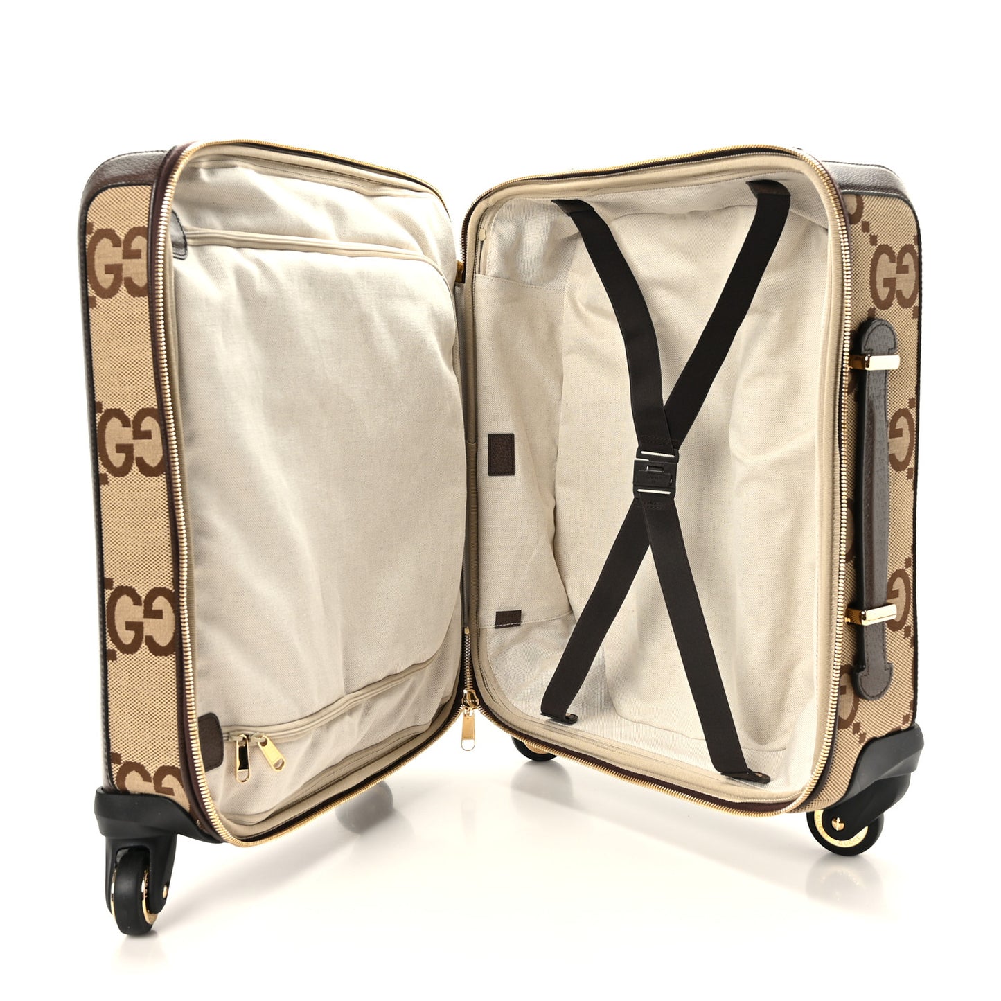 Monogram Jumbo GG Textured Dollar Calfskin Web Small Savoy Cabin Trolley Camel Ebony New Acero