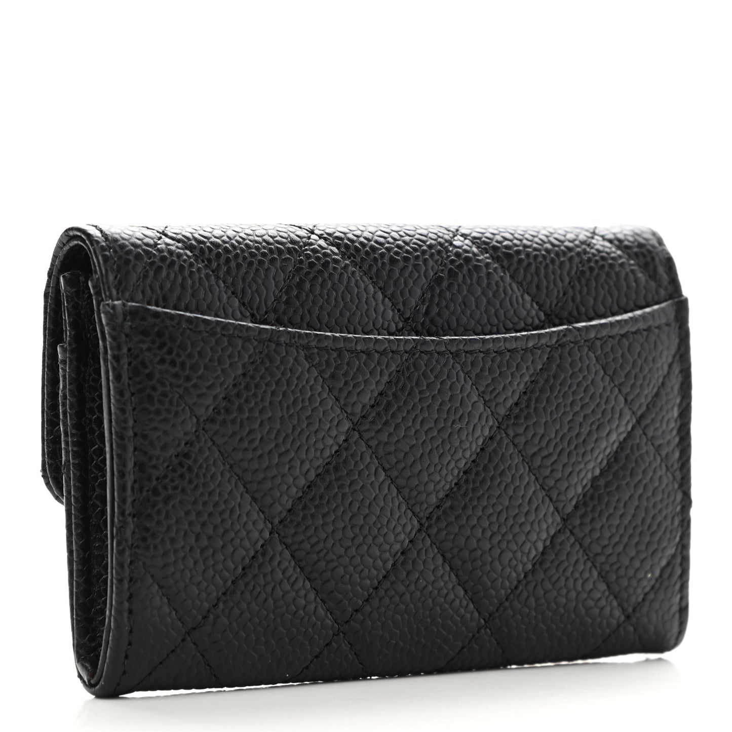 Caviar Quilted Flap Card Holder Wallet Black