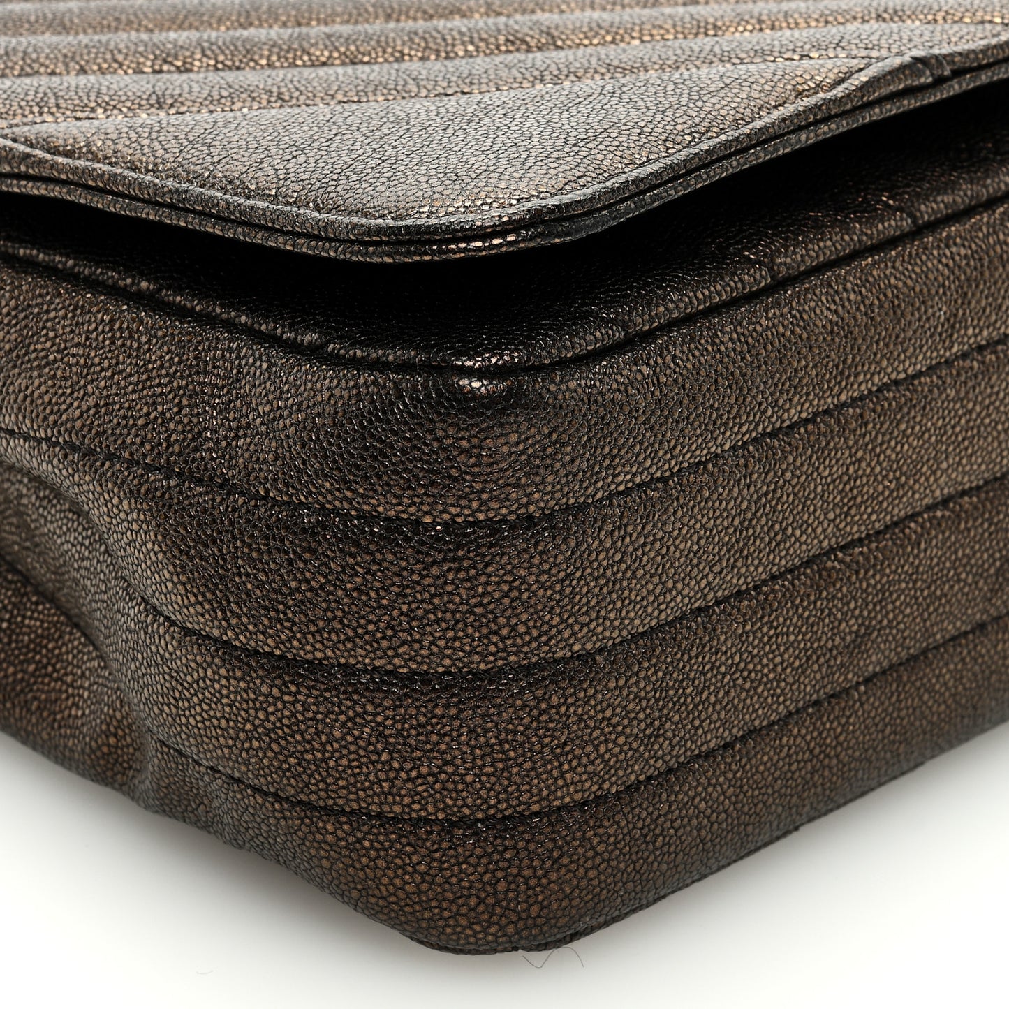 Metallic Caviar Chevron Quilted Medium Statement Flap Bronze