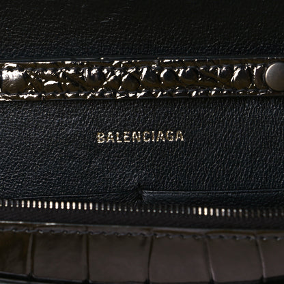 Balenciaga Shiny Calfskin Crocodile Embossed Hourglass Chain Bag Gunmetal 6 of 7