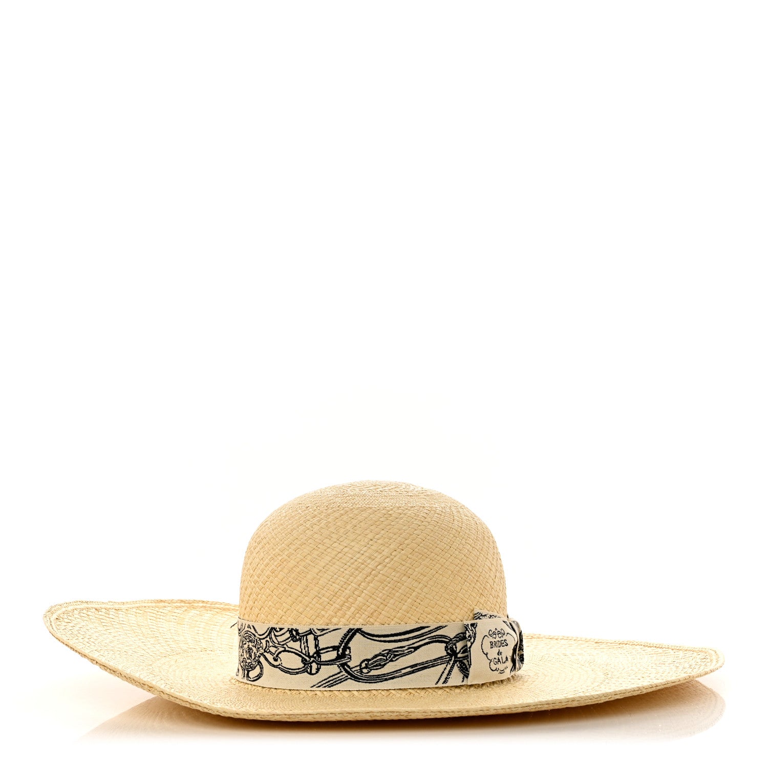 Hermes Straw Brides De Gala Panama Carrousel Hat 56 Naturel Ecru Black 6 of 8