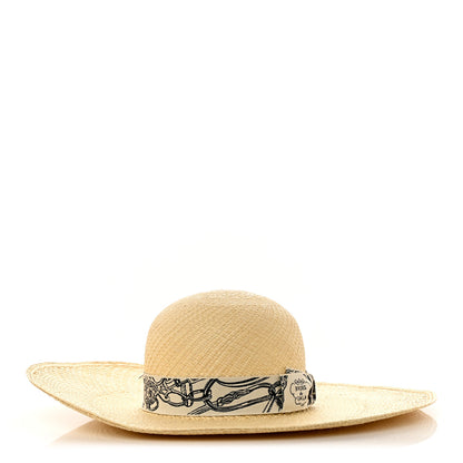 Hermes Straw Brides De Gala Panama Carrousel Hat 56 Naturel Ecru Black 6 of 8