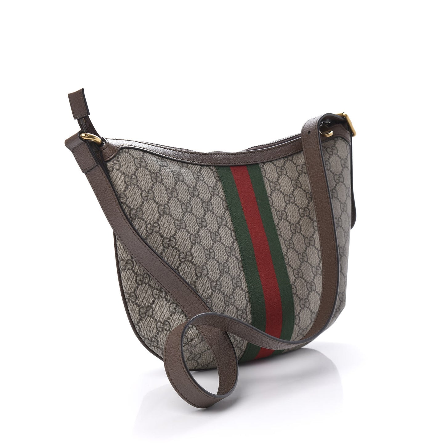 GG Supreme Monogram Web Small Ophidia Half Moon Hobo Brown