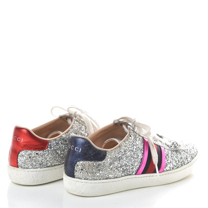 Gucci Glitter Web Womens Ace Sneakers 34.5 Silver 4 of 7