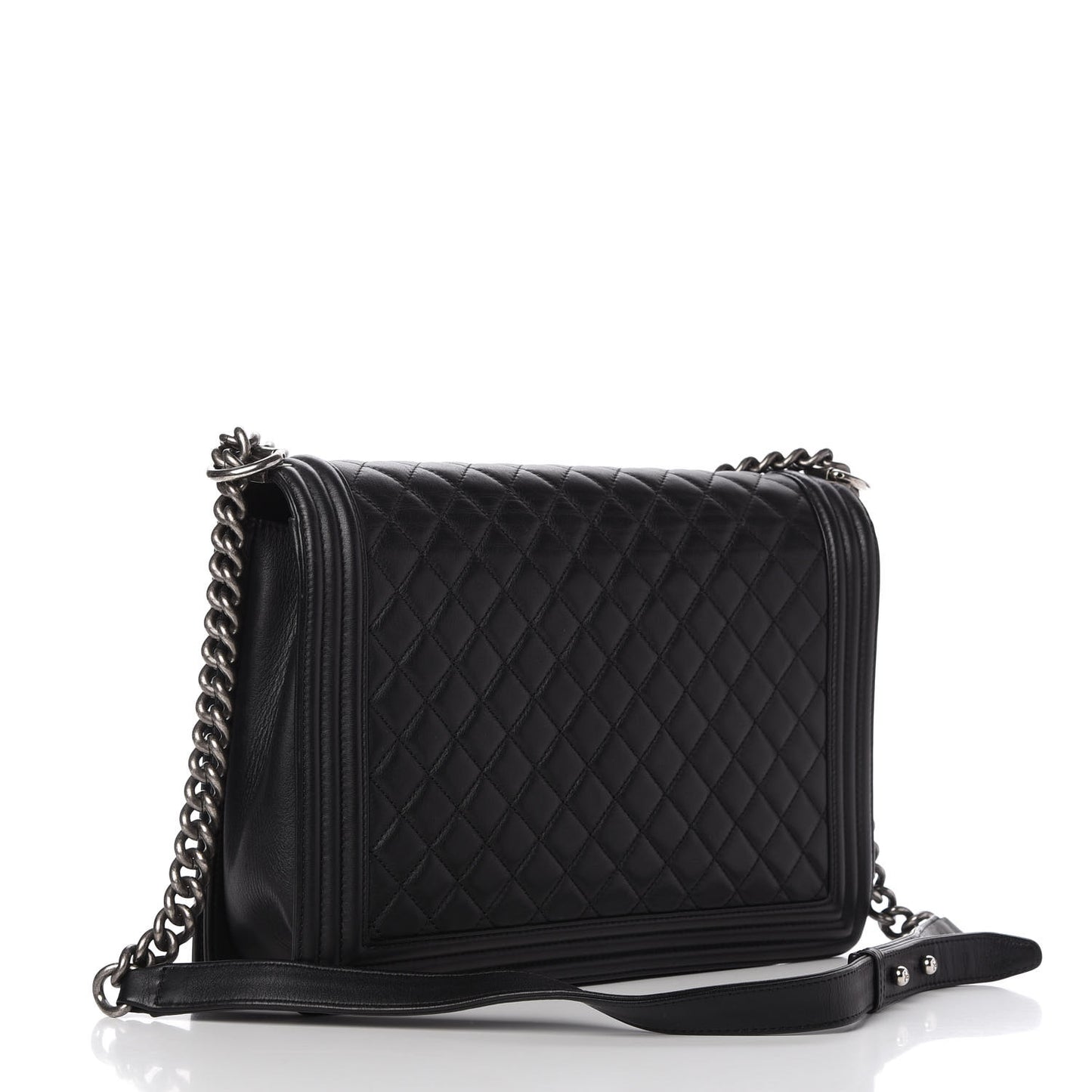 Calfskin Quilted Large Boy Flap Black