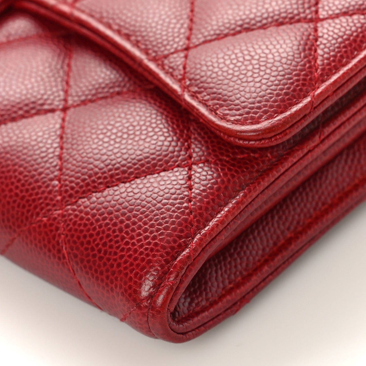 Caviar Quilted Large Gusset Flap Wallet Dark Red