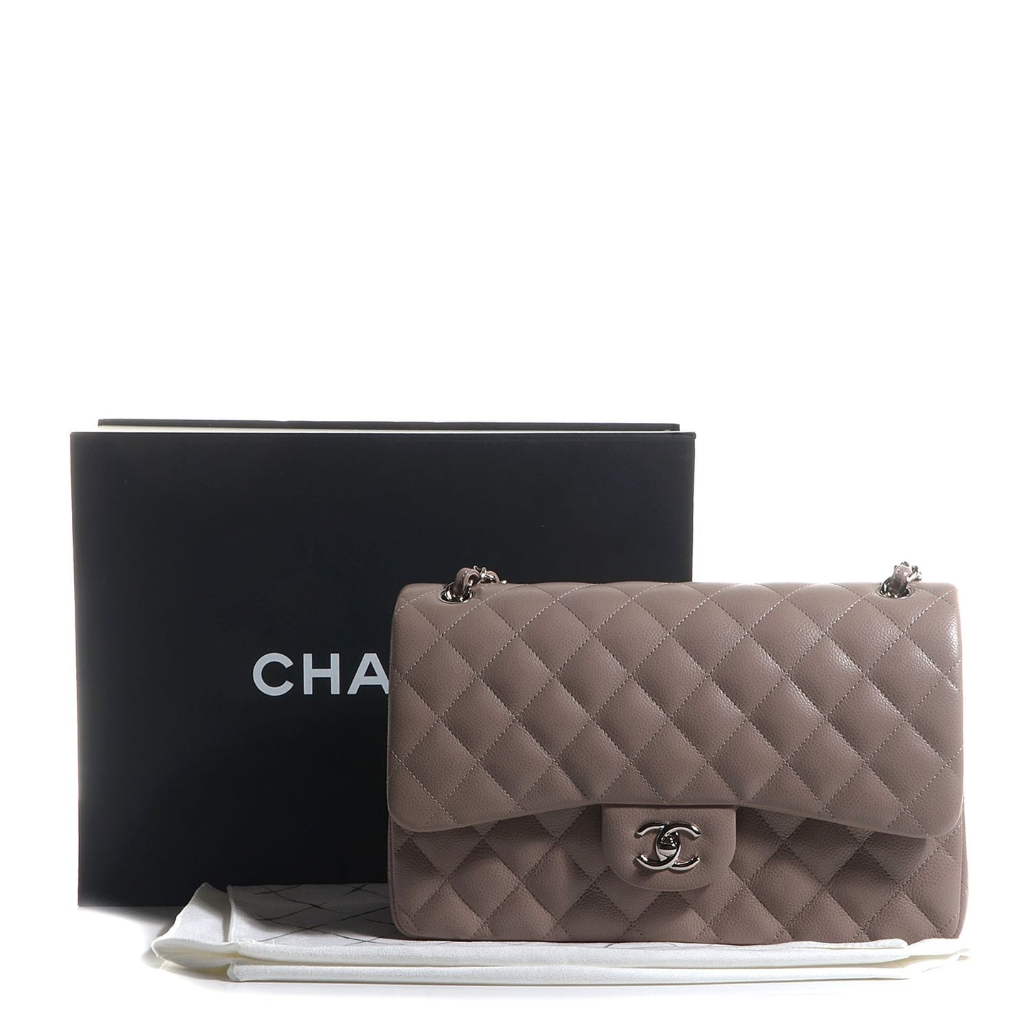 Caviar Jumbo Double Flap Beige Taupe