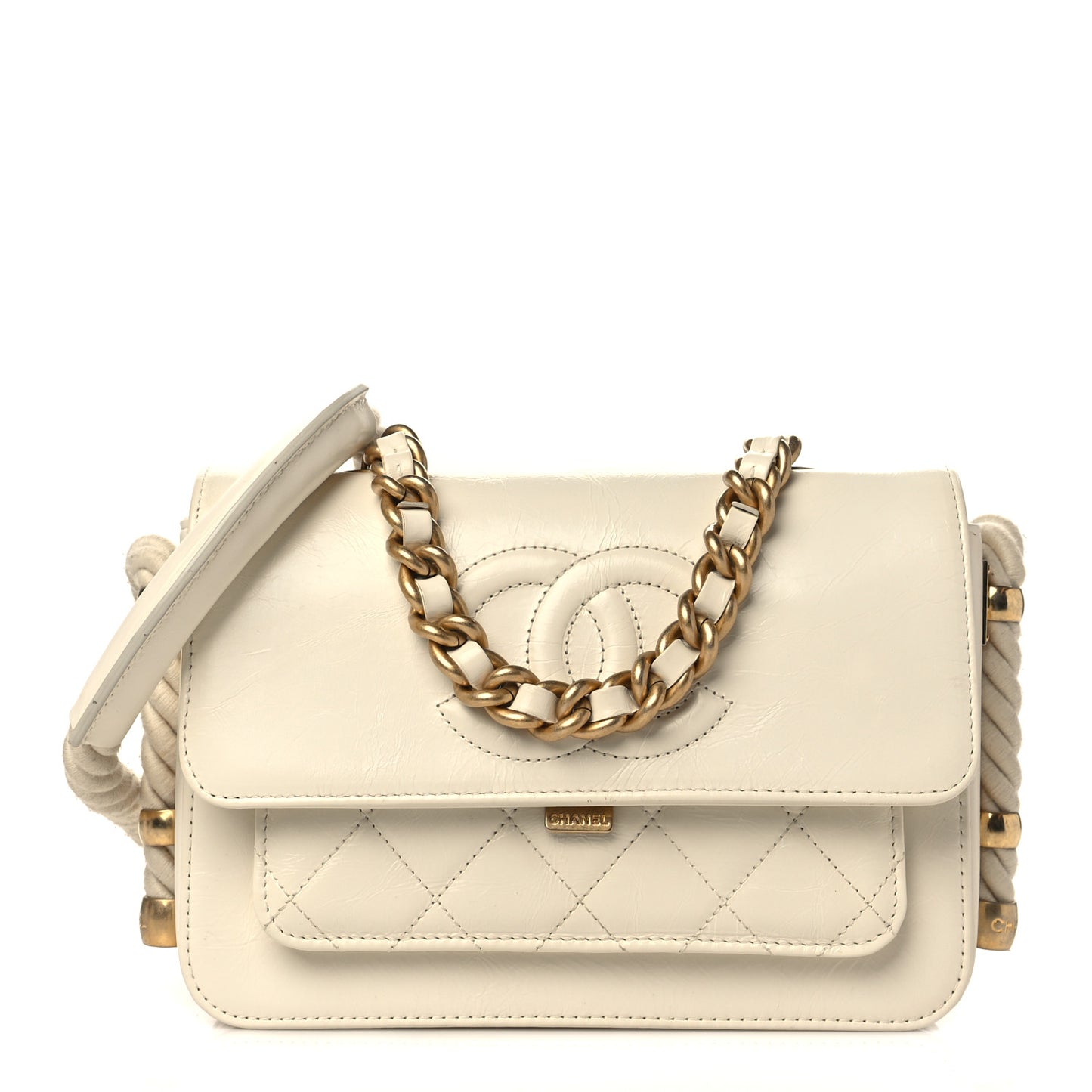 Crumpled Calfskin En Vogue Rope Flap White