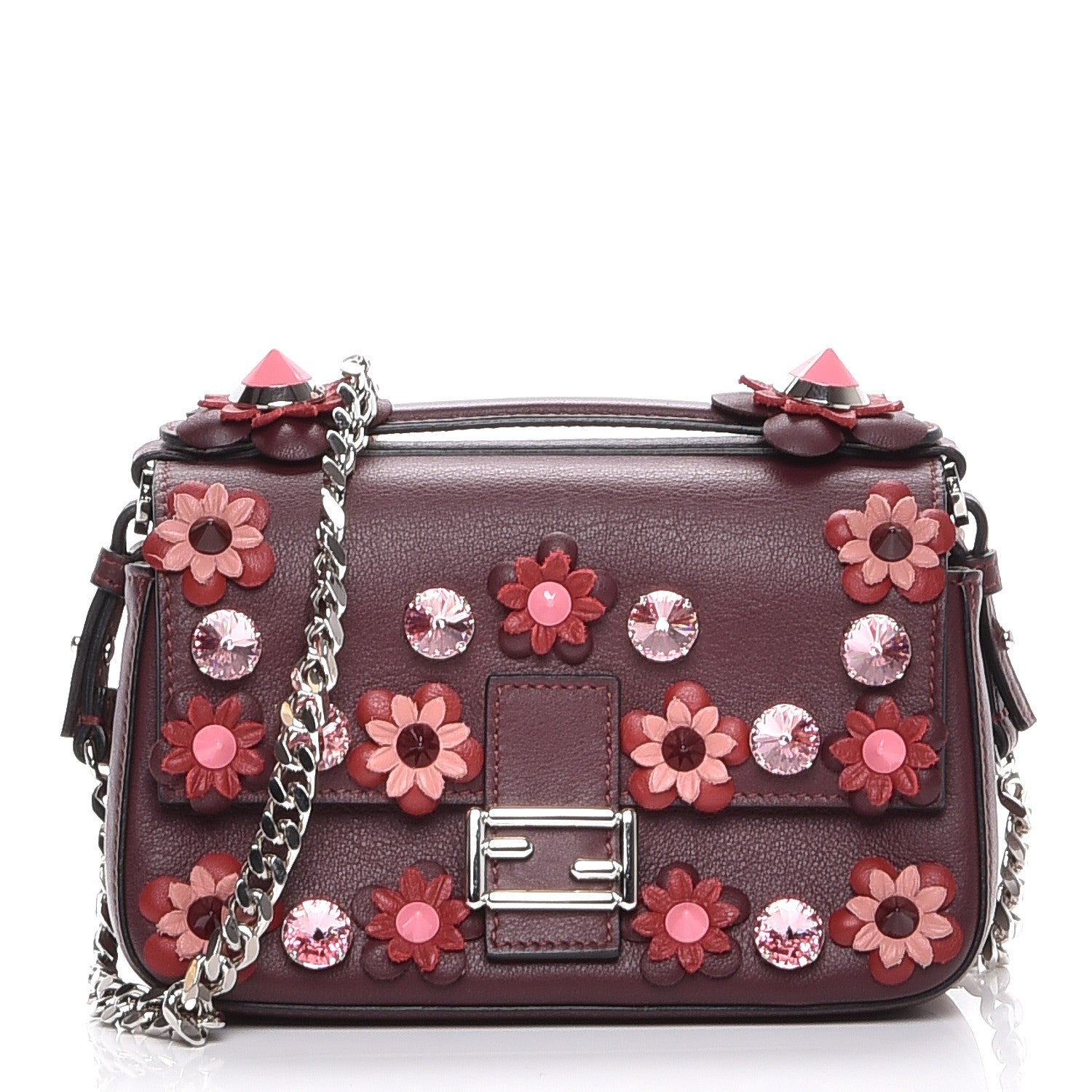 Fendi Vitello Dolce Crystal Flowerland Bi-Color Micro Double Baguette Bordeaux Soap 1 of 9