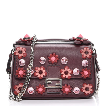 Fendi Vitello Dolce Crystal Flowerland Bi-Color Micro Double Baguette Bordeaux Soap 1 of 9