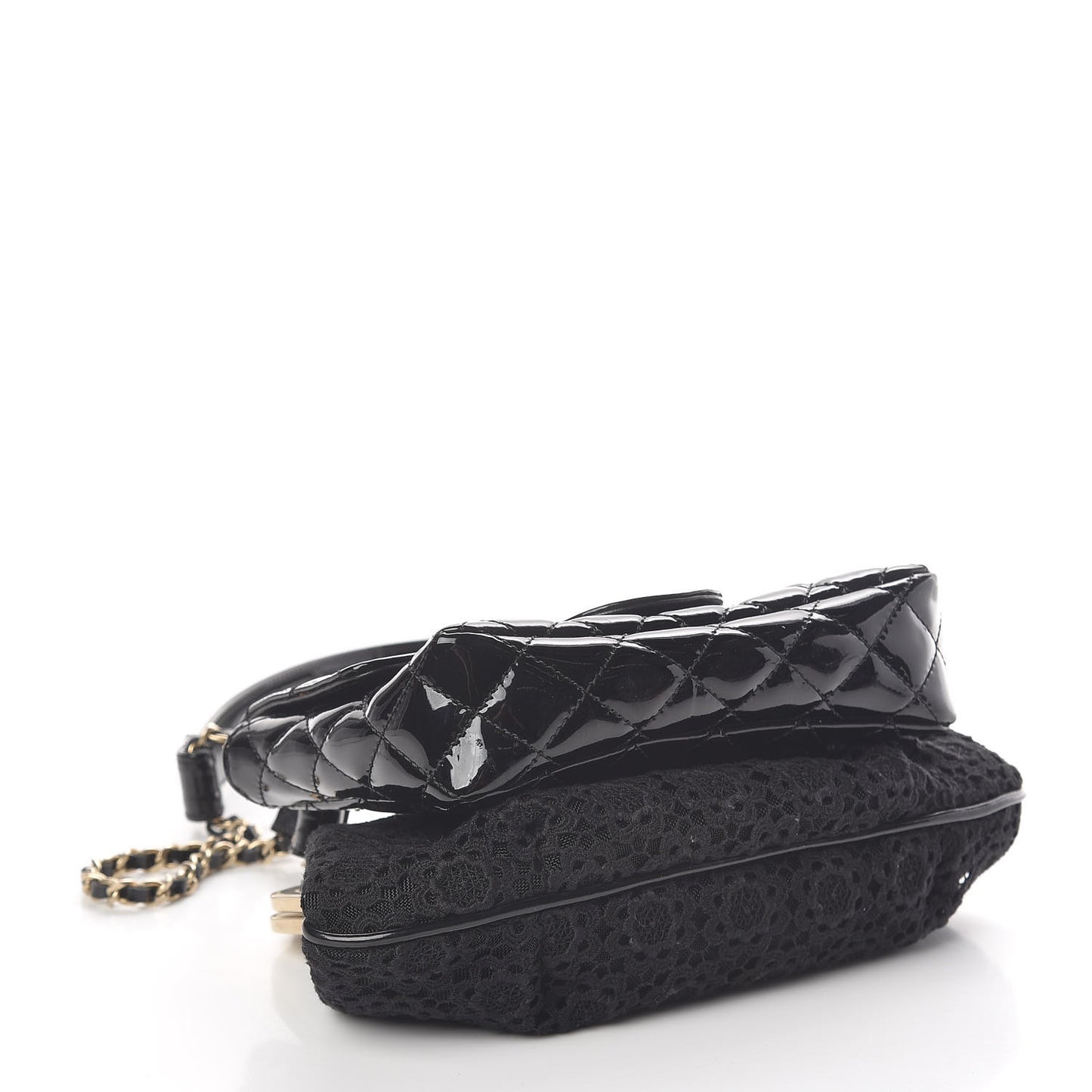 Patent Lace Mini Kiss Lock Double Bag Black