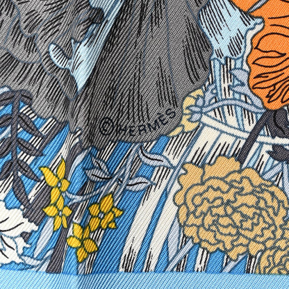 Hermes Silk Robe Legere Scarf 45 Bleu Orange Jaune 3 of 4