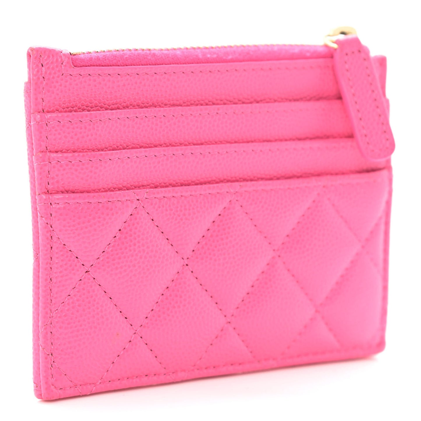 Caviar Quilted CC Zip Card Holder Pink