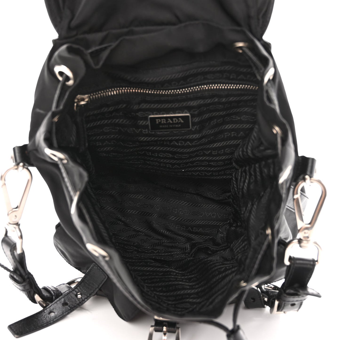 Nylon Vela Saffiano Drawstring Shoulder Bag Black