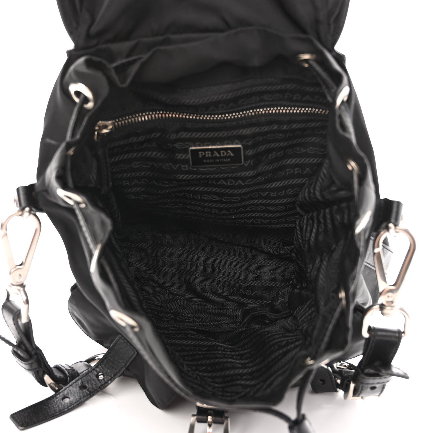 Prada Nylon Vela Saffiano Drawstring Shoulder Bag Black 5 of 11