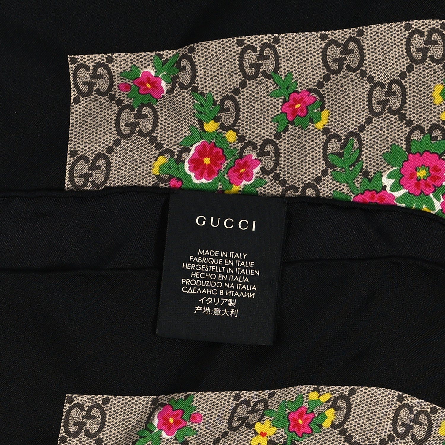 Gucci Silk Monogram Floral Web Square Scarf Black Multicolor 3 of 3