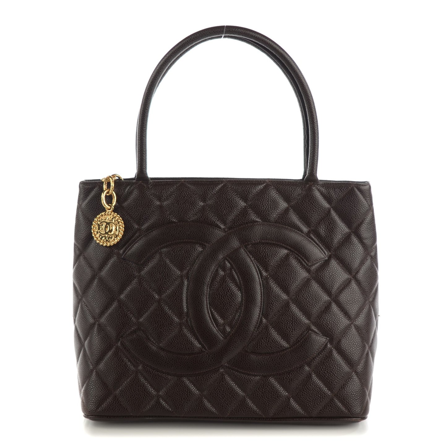 Caviar Quilted Medallion CC Tote Dark Brown