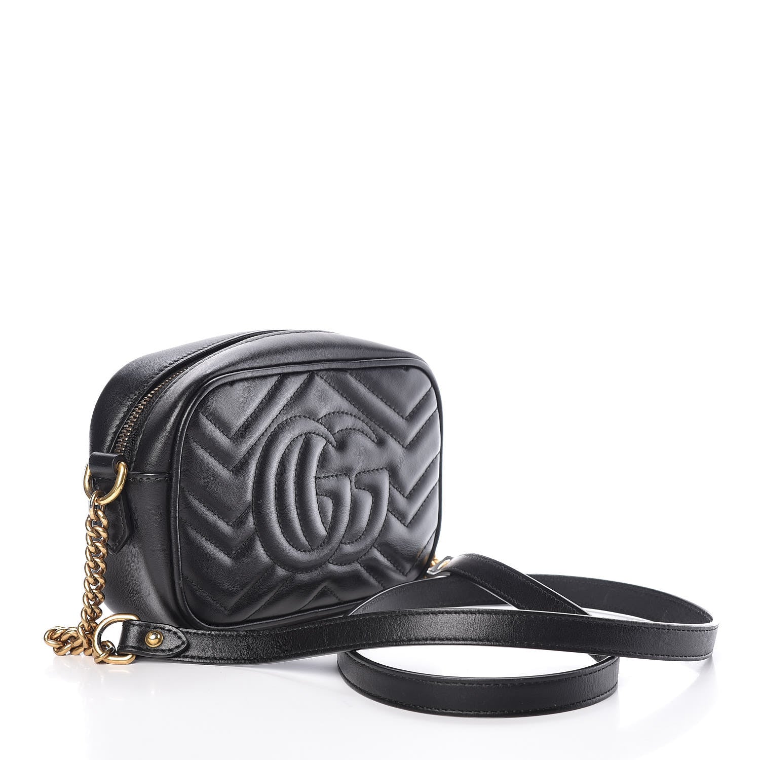 Gucci Calfskin Matelasse Mini GG Marmont Chain Shoulder Bag Black 3 of 10