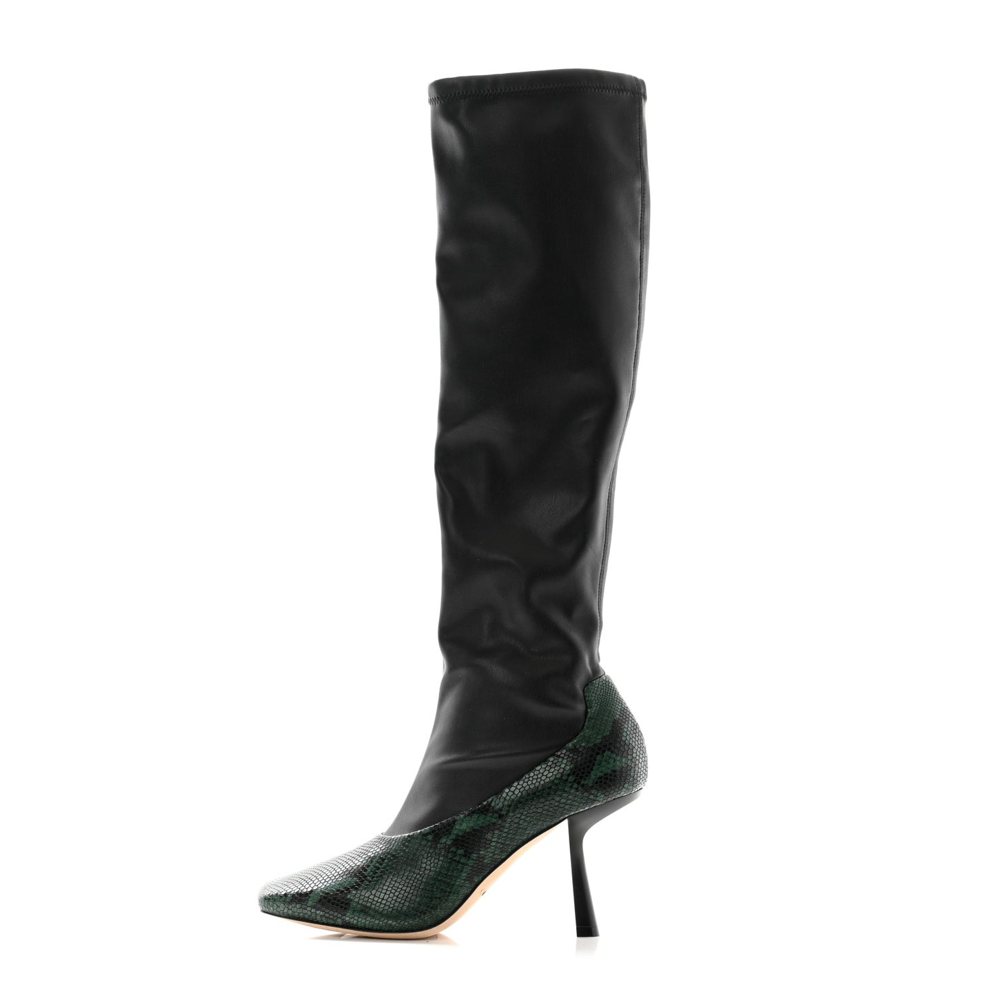 Calfskin Snakeskin Printed Myka 85 Knee High Boots 37 Black Dark Moss